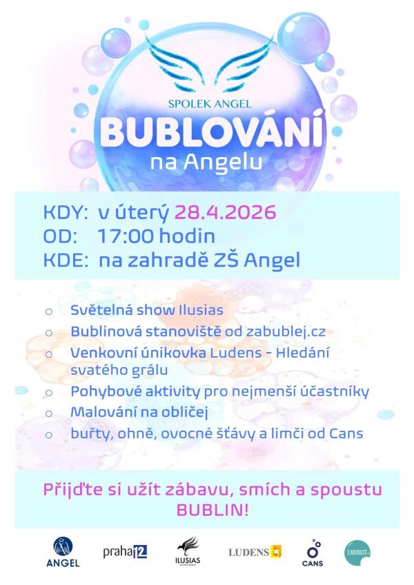 Bublování na Angelu - pozvánka na akci Spolku Angel